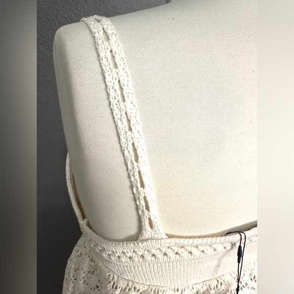 ZARA Crochet Crop Top Size Small Ivory Boho Stretch Knit Tank Top Women's, NWT - Picture 9 of 10